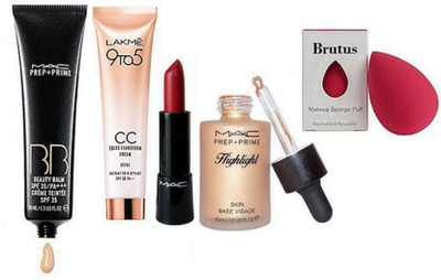 

BRUTUS Sponge Puff, Mac Prep + Prime BB Beauty Balm Cream, Prep+Prime Highlight Skin Base Visage, Retro Matte Lipstick, 9to5 cc Cream(Set of 5)