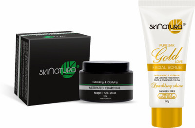 

Skinatura Activated Charcoal Magic Face Scrub, Pure 24k Gold Love Scrub(Set of 2)
