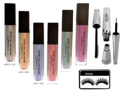 

jenney Eyelashes, Mac Brighten Liquid Pigment 6 in 1, Brook Candy Eyeliner & Mascara(Set of 9)