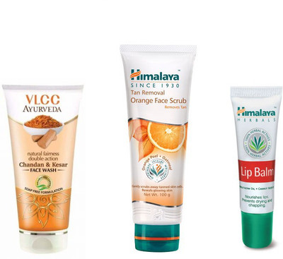

Himalaya Tan Removal Orange Face Scrub, Chandan Kesar Face Wash, Lip Balm(Set of 3)