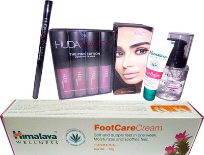 

Himalaya Herbal Lip Balm With Foot Care Combo Liquid Eyeliner Waterproof Pencil , Primer , Liquid Matte Minis Pink Edition Lipstick Of Huda Set Of 5(Set of 5)