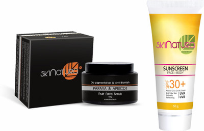 

Skinatura Papaya & Apricot Fruit Face Scrub, Sun Screen For Face & Body - SPF SPF30(Set of 2)