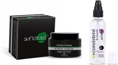 

Skinatura Activated Charcoal Magic Face Scrub, Consistent & Smooth Hair Serum with Infused Argan Oil(Set of 2)