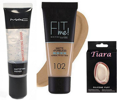 

tiara Silicon Puff, Mac infalliable Mattiyfing Primer , Maybelliene New York fit Me Foundation(Set of 3)