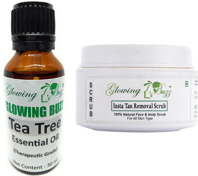 

Glowing Buzz Combo of tea tree essential oil and insta tan removal scrub(Set of 2)