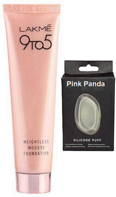 

Pinkpanda Silicone Puff, Lakme 9to5 Weightless Mousse Foundation(Set of 2)