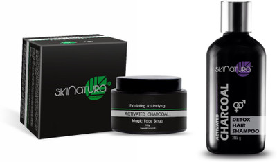 

Skinatura Activated Charcoal Magic Face Scrub, Activated Charcoal Detox Hair Shampoo(Set of 2)