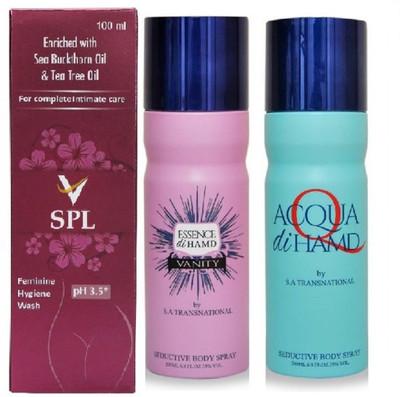 

VSPL Feminine Hygiene Wash 100ml 1pc., HAMD Essence 1pc. & Acqua 1pc. Deodorant Spray 200ml each Pack of 3(Set of 3)