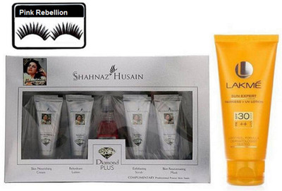 

Pink Rebellion Eyelashes & Shahnaz Hussain Diamond Plus Facial Kit & Lakme Sun Expert Sunscreen Lotion(Set of 3)
