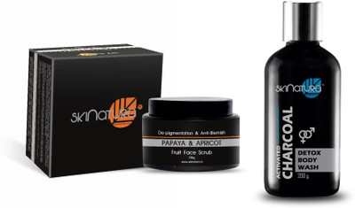 

Skinatura Papaya & Apricot Fruit Face Scrub, Activated Charcoal Detox Body Wash(Set of 2)