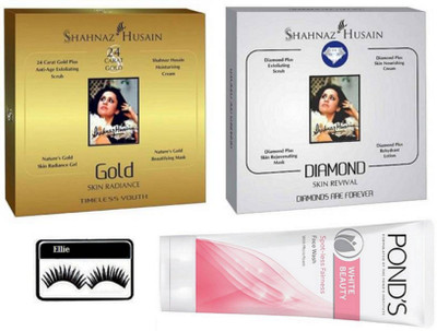 

ellie Eyelashes,Shahnaz Husain Gold & Dioamond Facial Kit,Pond's White Beauty Spot-less Fairness Face Wash(set of 4)(Set of 4)