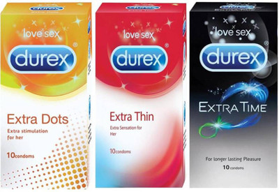 

Durex Extra Dots, Extra Thin & Extra Time Condom (Set of 3, 30S) Condom(Set of 3, 10S)