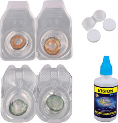 

Vision-Plus 2 Pair Honey & Green Color Zero Power Monthly Contact Lens With Solution & Case Monthly Contact Lens(0, Honey, Green, Pack of 2)