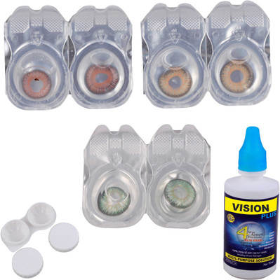 

Vision-Plus 3 Pair Brown, Green & Hazel Color Zero Power Monthly Contact Lens With Solution & Case Monthly Contact Lens(0, Green, Brown, Hazel, Pack of 3)