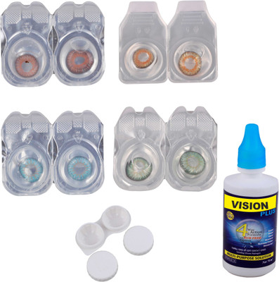 

Vision-Plus 4 Pair Blue, Green, Brown & Honey Color Zero Power Monthly Contact Lens With Solution & Case Monthly Contact Lens(0, Blue, Green, Brown, Honey, Pack of 4)
