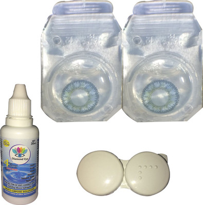 Iconic Eye Cool Sky Blue 1 pair with case and solution Monthly Contact Lens(0.0, cool sky blue, Pack of 12)