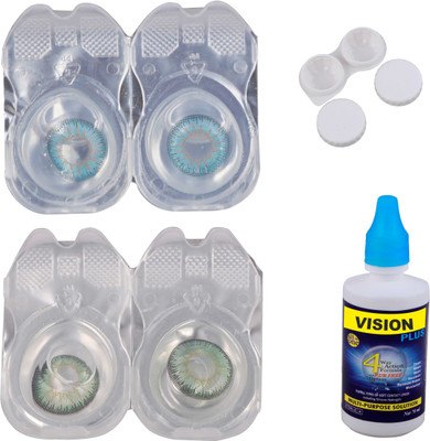 

Vision-Plus 2 Pair Blue & Green Color Zero Power Monthly Contact Lens With Solution & Case Monthly Contact Lens(0, Blue, Green, Pack of 2)