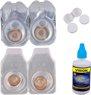 

Vision-Plus 2 Pair Honey & Hazel Color Zero Power Monthly Contact Lens With Solution & Case Monthly Contact Lens(0, Honey, Hazel, Pack of 2)