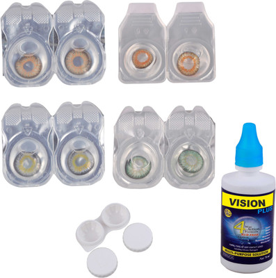 

Vision-Plus 4 Pair Honey, Green, Grey & Hazel Color Zero Power Monthly Contact Lens With Solution & Case Monthly Contact Lens(0, Green, Grey, Hazel, Honey, Pack of 4)