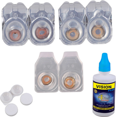 

Vision-Plus 3 Pair Brown, Honey & Hazel Color Zero Power Monthly Contact Lens With Solution & Case Monthly Contact Lens(0, Brown, Hazel, Honey, Pack of 3)