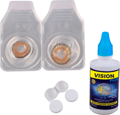 

Vision-Plus 1 Pair Honey Color Zero Power Monthly Contact Lens With Solution & Case Monthly(0, Colored Contact Lenses, Pack of 1)