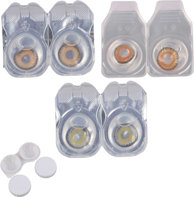 

Vision-Plus 3 Pair Grey, Honey & Hazel Color Zero Power Monthly Contact Lens With Case Monthly(0, Colored Contact Lenses, Pack of 3)