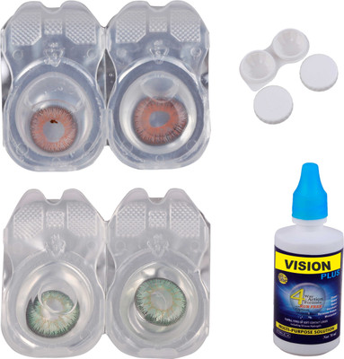 

Vision-Plus 2 Pair Brown & Green Color Zero Power Monthly Contact Lens With Solution & Case Monthly Contact Lens(0, Brown, Green, Pack of 2)