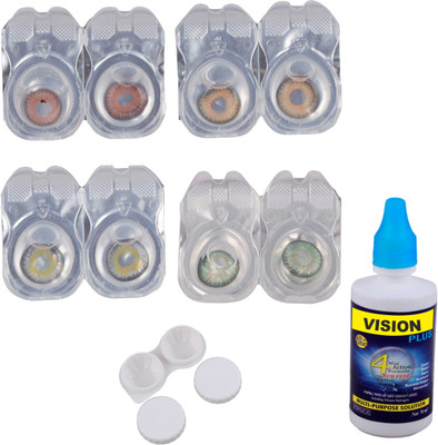 

Vision-Plus 4 Pair Green, Brown, Grey & Hazel Color Zero Power Monthly Contact Lens With Solution & Case Monthly Contact Lens(0, Brown, Hazel, Grey, Green, Pack of 4)