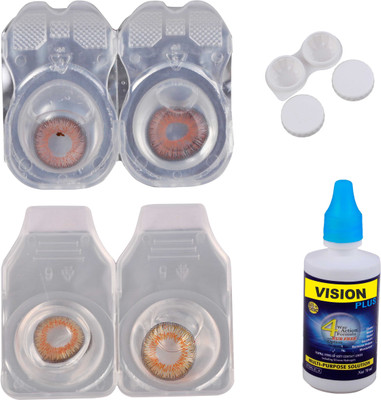 

Vision-Plus 2 Pair Brown & Honey Color Zero Power Monthly Contact Lens With Solution & Case Monthly Contact Lens(0, Brown, Honey, Pack of 2)