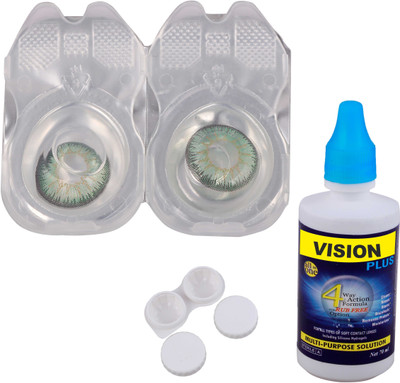 

Vision-Plus 1 Pair Green Color Zero Power Monthly Contact Lens With Solution & Case Monthly Contact Lens(0, Green, Pack of 1)