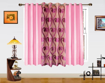 18% OFF on Dekor World 150 cm (5 ft) Polyester Window Curtain (Pack Of 3)(Abstract, Pink)