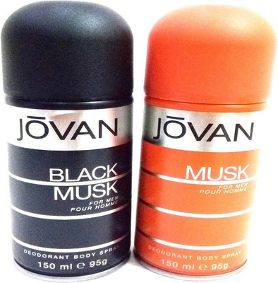 

Jovan BLACK MUSK AND MUSK Deodorant Spray - For Men(300 ml, Pack of 2)