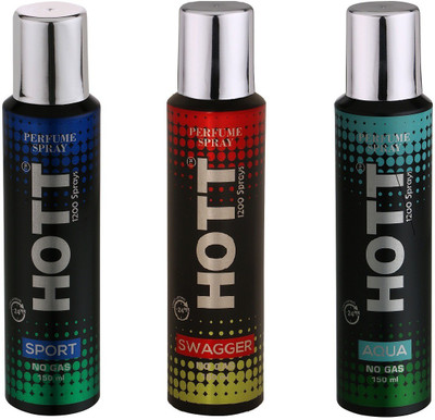 

HOTT SPORT, SWAGGER & AQUA NO Gas Deodorant for Men- (Set of 3) (150ml each) Perfume Body Spray - For Men(150 ml, Pack of 3)