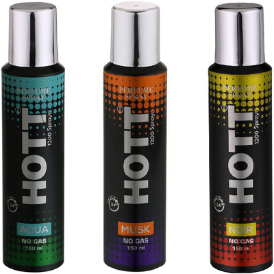 

HOTT AQUA, MUSK & NOIR NO Gas Deodorant for Men- (Set of 3) (150ml each) Perfume Body Spray - For Men(150 ml, Pack of 3)