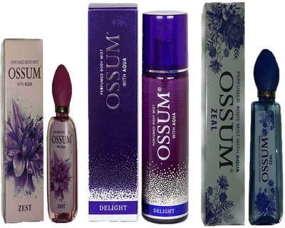 

OSSUM ZEAL PERFUMED BODY MIST 115ML+ DELIGHT PERFUMED BODY MIST 190ML+ ZEST PERFUMED BODY MIST 115ML Deodorant Spray - For Men & Women(115 ml, Pack of 3)