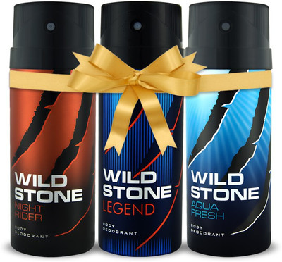 

Wild Stone Night Rider, Aqua Fresh and Legend Deodorant Spray Pack of 3 Combo (150ML each) Deodorant Spray - For Men(450 ml, Pack of 3)