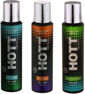 

HOTT AQUA, MUSK & CALYPSO NO Gas Deodorant for Men- (Set of 3) (150ml each) Perfume Body Spray - For Men(150 ml, Pack of 3)