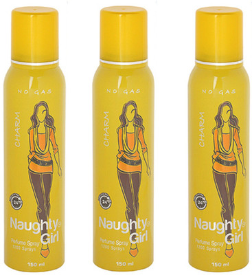

Naughty Girl CHROME No Gas Deodorant for Women- Pack of 3 (150ml each) Perfume Body Spray - For Women(150 ml, Pack of 3)