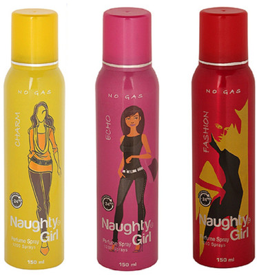 

Naughty Girl CHROME,ECHO & FASHION No Gas Deodorant for Women- (Set of 3) (150ml each) Perfume Body Spray - For Women(150 ml, Pack of 3)