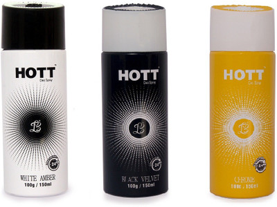 HOTT WHITE AMBER & BLACK VELVET & CHROME Deodorant for Men- (Set of 3) (150ml each) Body Spray - For Men(150 ml, Pack of 3)