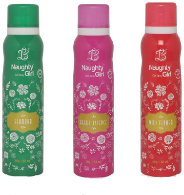 

Naughty Girl GLAMOUR FLEUR-ESSENCE WILD FLOWER Deodorant for Women- (Set of 3) (150ml each) Body Spray - For Women(150 ml, Pack of 3)