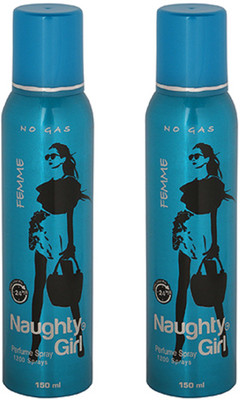 

Naughty Girl FEMME No Gas Deodorant for Women- Pack of 2 (150ml each) Perfume Body Spray - For Women(150 ml, Pack of 2)