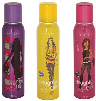 

Naughty Girl SUMMER CHROME & ECHO No Gas Deodorant for Women- (Set of 3) (150ml each) Perfume Body Spray - For Women(150 ml, Pack of 3)