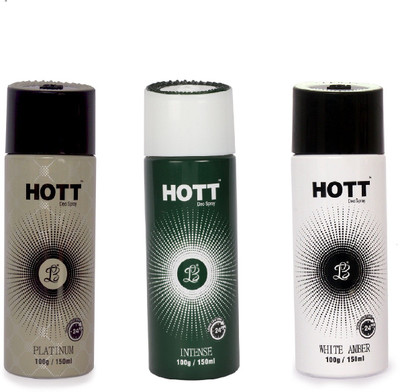 

HOTT PLATINUM & INTENSES & WHITE AMBER Deodorant for Men- (Set of 3) (150ml each) Body Spray - For Men(150 ml, Pack of 3)