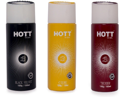 

HOTT BLACK VELVET & CHROME & THUNDER Deodorant for Men- (Set of 3) (150ml each) Body Spray - For Men(150 ml, Pack of 3)
