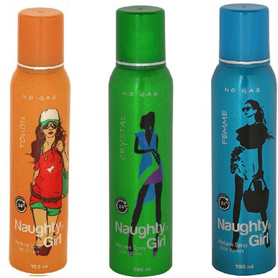 

Naughty Girl TOUH, CRYSTAL & FEMME No Gas Deodorant for Women- (Set of 3) (150ml each) Perfume Body Spray - For Women(150 ml, Pack of 3)