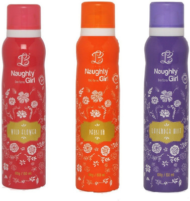 

Naughty Girl WILD FLOWER PASSION LAVENDER MIST Deodorant for Women- (Set of 3) (150ml each) Body Spray - For Women(150 ml, Pack of 3)