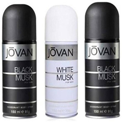 Jovan BLACK MUSK AND WHITE MUSK Deodorant Spray - For Men(450 ml, Pack of 3)
