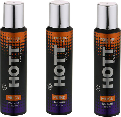 

HOTT MUSK NO Gas Deodorant for Men- Pack of 3 (150ml each) Perfume Body Spray - For Men(150 ml, Pack of 3)