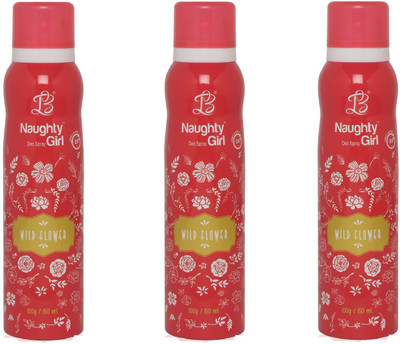 

Naughty Girl WILD FLOWER Deodorant for Women- Pack of 3 (150ml each) Body Spray - For Women(150 ml, Pack of 3)